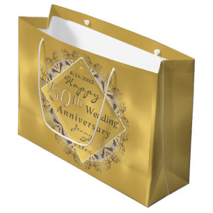 Grand Sac Cadeau 50e anniversaire du Mariage Golden Ochre