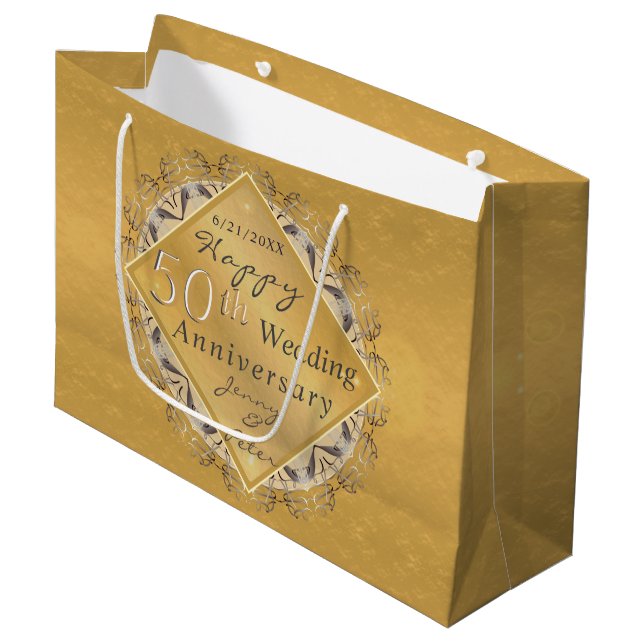 Grand Sac Cadeau 50e anniversaire du Mariage Golden Ochre (Devant Angle)