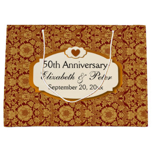 Grand Sac Cadeau 50e anniversaire Mariage Anniversaire or Damas