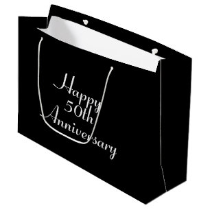 Grand Sac Cadeau 50e Anniversaire Noir avec Modèle blanc Giftbag