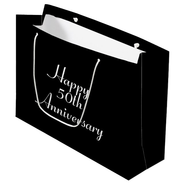 Grand Sac Cadeau 50e Anniversaire Noir avec Modèle blanc Giftbag (Devant Angle)
