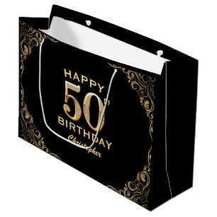 Grand Sac Cadeau 50e anniversaire Parties scintillant noir et or ca