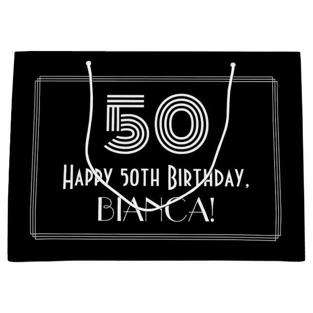 Grand Sac Cadeau 50e anniversaire — Représentation Art déco "50" et (Devant)