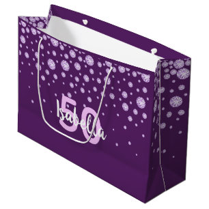 Grand Sac Cadeau 50e anniversaire rose violet nom diamants