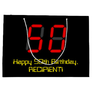 Grand Sac Cadeau 50e anniversaire : Rouge Digital Clock Style "50"