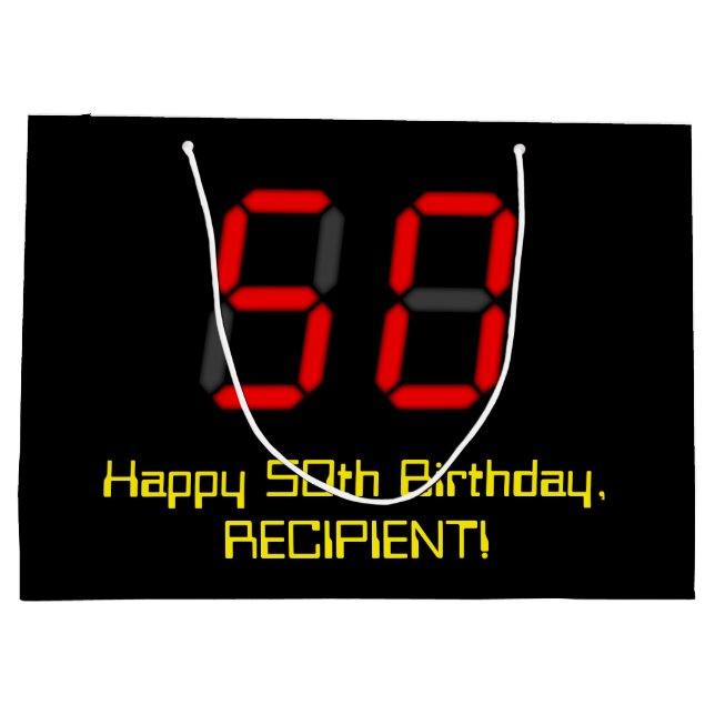 Grand Sac Cadeau 50e anniversaire : Rouge Digital Clock Style "50"  (Dos)
