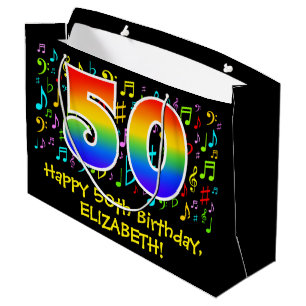 Grand Sac Cadeau 50e anniversaire - Symboles de musique colorée, a