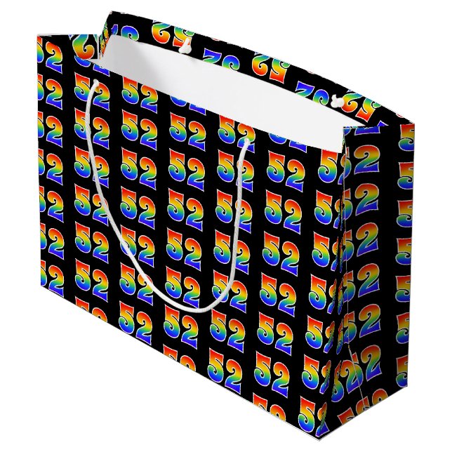 Grand Sac Cadeau 52e anniversaire : Fun Rainbow Event Numéro 52 Mot (Dos Angle)