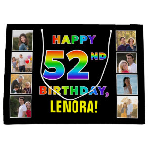 Grand Sac Cadeau 52e anniversaire : Rainbow Text, Custom Photos & N