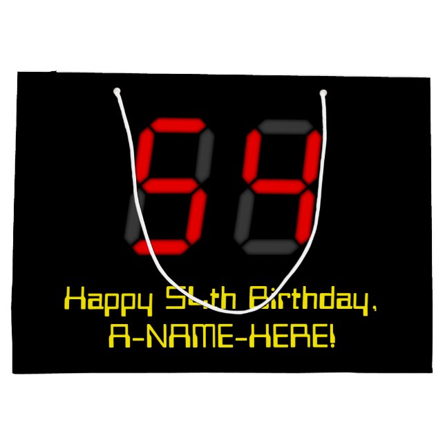 Grand Sac Cadeau 54e anniversaire : Rouge Digital Clock Style "54"  (Dos)