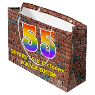 Grand Sac Cadeau 55e anniversaire : Amusant, arc-en-ciel inspiré pa
