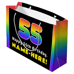 Grand Sac Cadeau 55e anniversaire : Arc-en-ciel coloré # 55, Nom pe