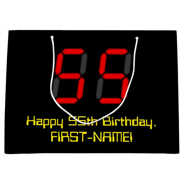 Grand Sac Cadeau 55ème anniversaire : Rouge Digital Clock Style "55 (Devant)