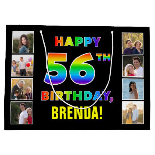 Grand Sac Cadeau 56e anniversaire : Rainbow Text, Custom Photos & N