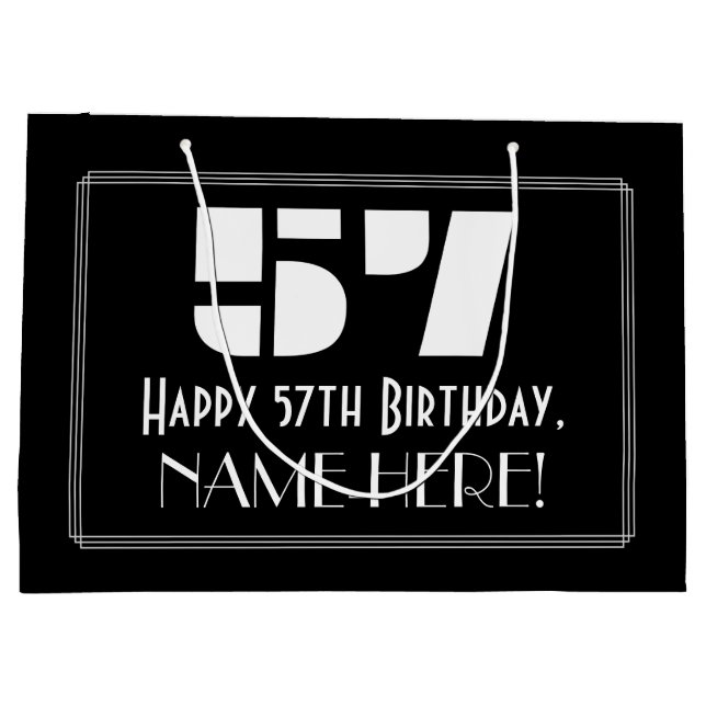 Grand Sac Cadeau 57ème anniversaire ~ Art Déco Inspiré Look "57" +  (Dos)