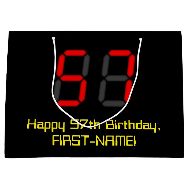 Grand Sac Cadeau 57ème anniversaire : Rouge Digital Clock Style "57 (Devant)