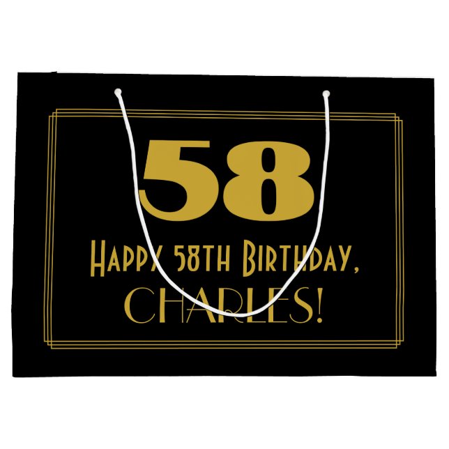 Grand Sac Cadeau 58e anniversaire — Art Déco Inspiré Look "58" & No (Dos)