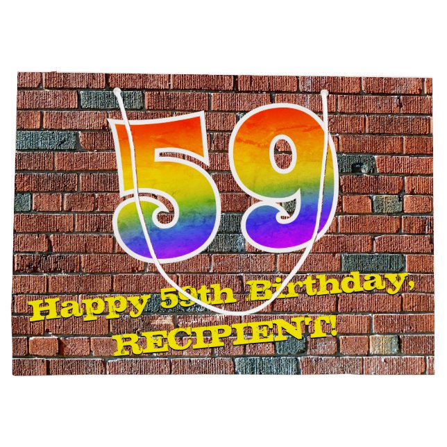 Grand Sac Cadeau 59e anniversaire : Amusant, arc-en-ciel inspiré pa (Dos)