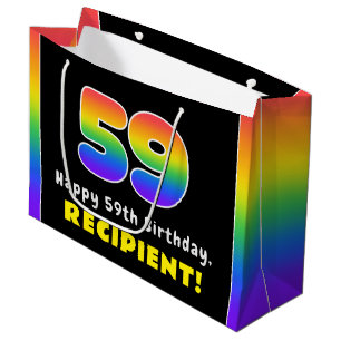 Grand Sac Cadeau 59e anniversaire : Arc-en-ciel coloré # 59, Nom pe