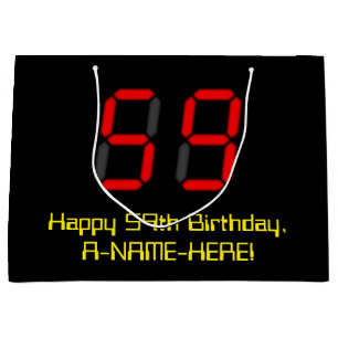 Grand Sac Cadeau 59e Anniversaire : Style de montre numérique rouge