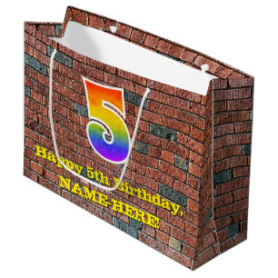 Grand Sac Cadeau 5e anniversaire : Amusant, Arc-en-ciel inspiré par