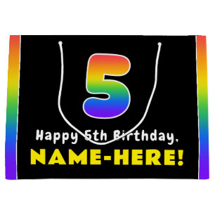 Grand Sac Cadeau 5e anniversaire : Arc-en-ciel coloré # 5, Nom pers