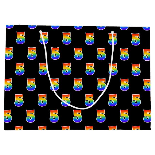 Grand Sac Cadeau 5e anniversaire : Fun Rainbow Event Numéro 5 Motif (Dos)