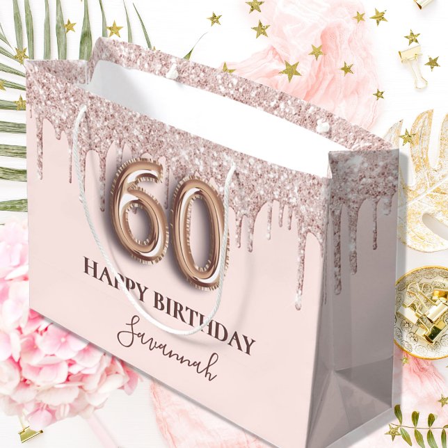 Grand Sac Cadeau 60e anniversaire blush rose parties scintillant go