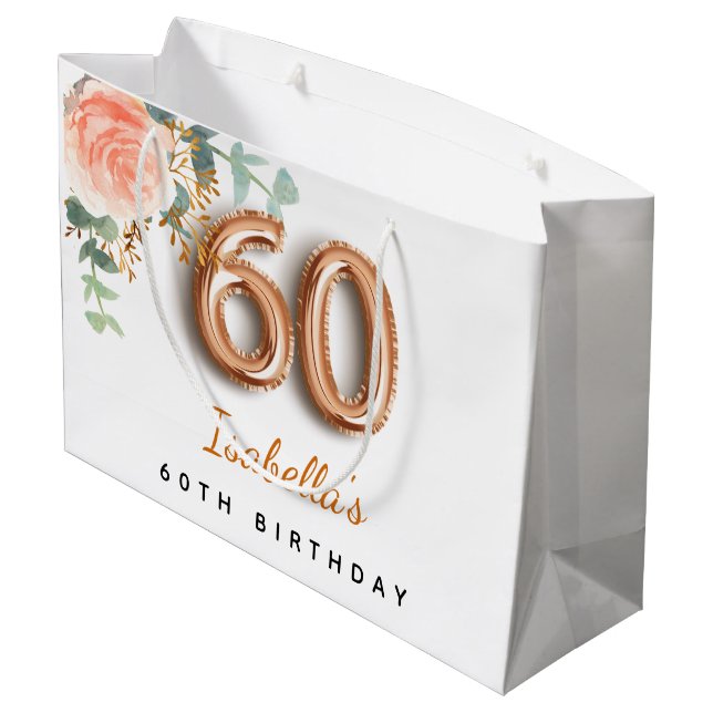 Grand Sac Cadeau 60e anniversaire floral rose or eucalyptus anniver (Dos Angle)
