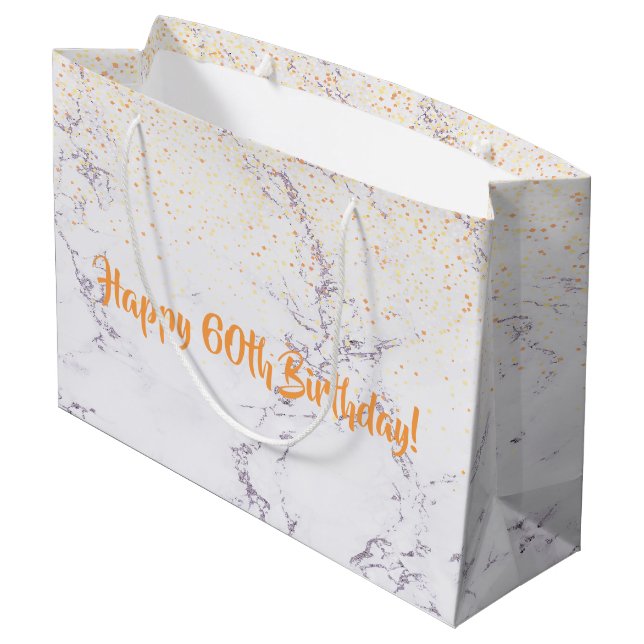 Grand Sac Cadeau 60e anniversaire marbre parties scintillant d'or (Dos Angle)
