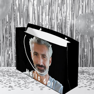 Grand Sac Cadeau 60e anniversaire photo personnalisée noir blanc