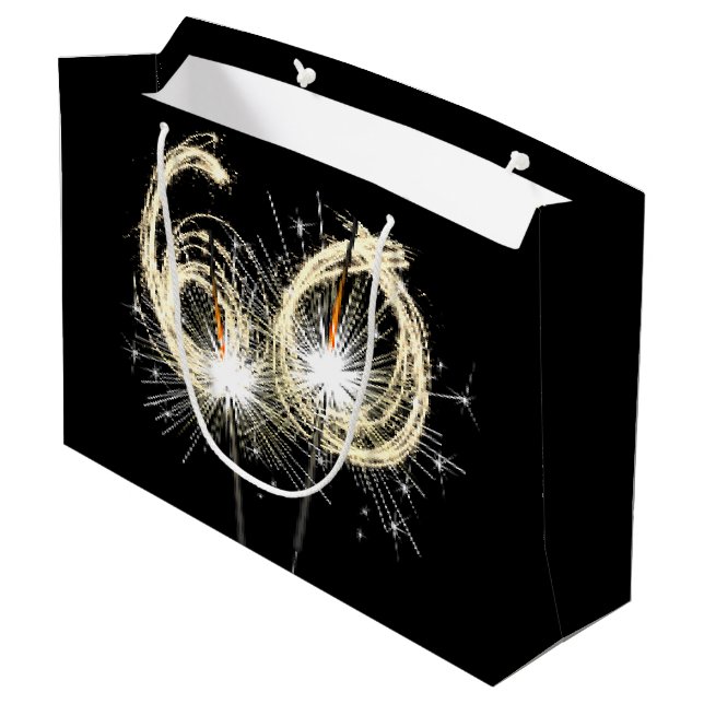Grand Sac Cadeau 60e Anniversaire Sparklers Sur Black Large Cadeau  (Dos Angle)