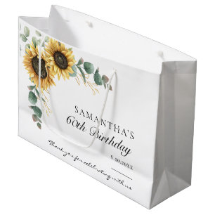 Grand Sac Cadeau 60e anniversaire Sunflower Eucalyptus Party