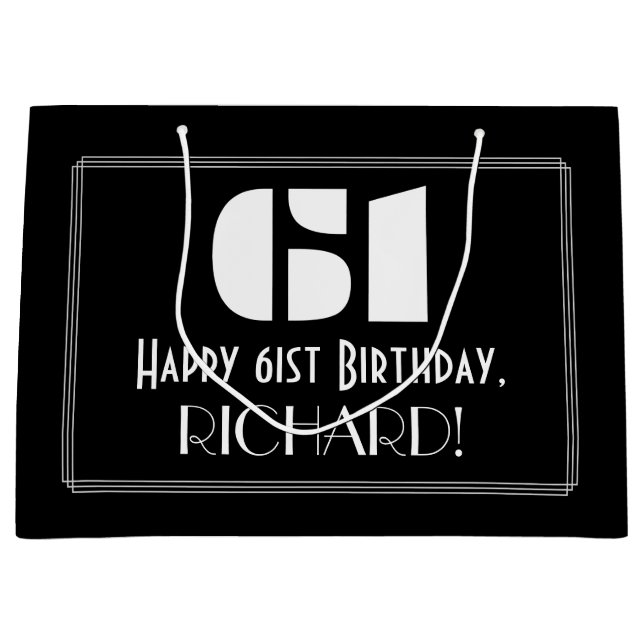 Grand Sac Cadeau 61e anniversaire ~ Art Déco Inspiré Look "61" + No (Devant)