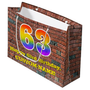 Grand Sac Cadeau 63e anniversaire : Amusant, arc-en-ciel inspiré pa