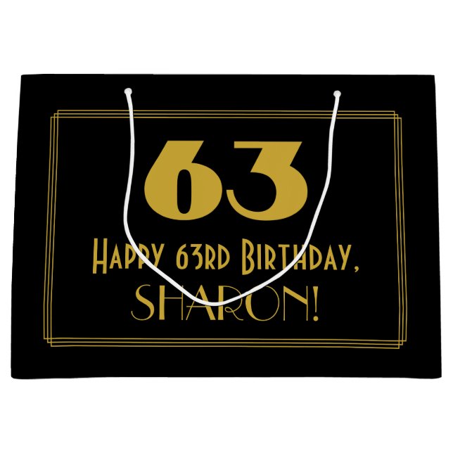 Grand Sac Cadeau 63e anniversaire — Art Déco Inspiré Look "63" & No (Devant)