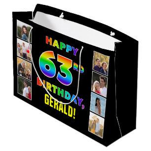 Grand Sac Cadeau 63e Anniversaire : Texte Arc-en-ciel, Photos Perso