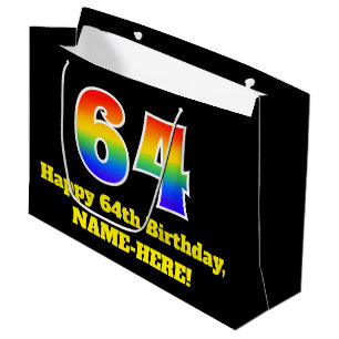 Grand Sac Cadeau 64e anniversaire ~ Amusant, coloré, Vibrant, Arc-e