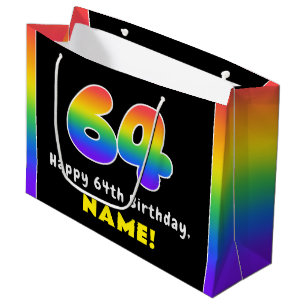Grand Sac Cadeau 64e anniversaire : Arc-en-ciel coloré # 64, Nom pe