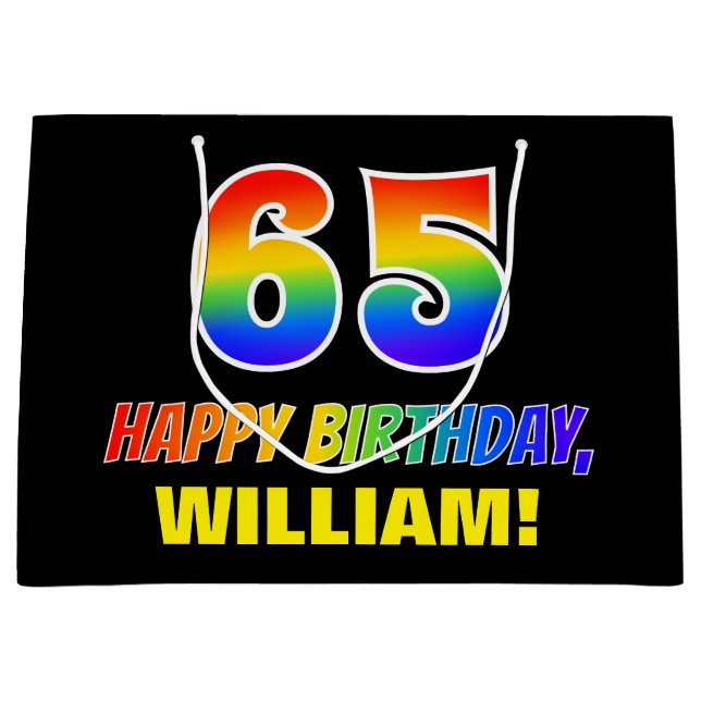 Grand Sac Cadeau 65e anniversaire : audacieux, amusant, simple, arc (Devant)