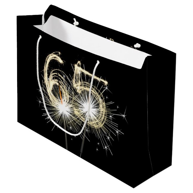 Grand Sac Cadeau 65e anniversaire Sparklers en noir (Devant Angle)