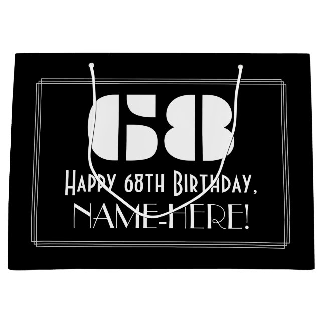 Grand Sac Cadeau 68e anniversaire ~ Art Déco Inspiré Look "68" + No (Devant)