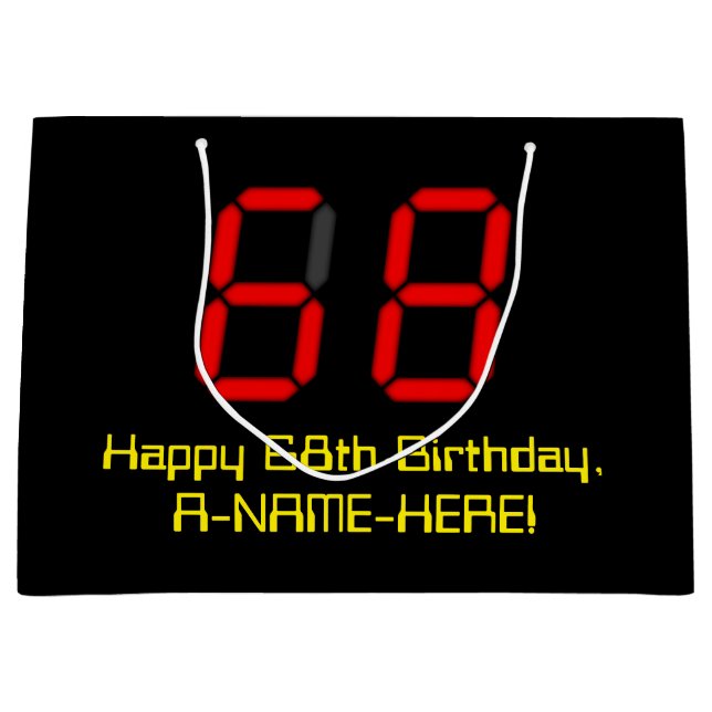 Grand Sac Cadeau 68e anniversaire : Rouge Digital Clock Style "68"  (Devant)