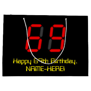 Grand Sac Cadeau 69e anniversaire : Rouge Digital Clock Style "69"