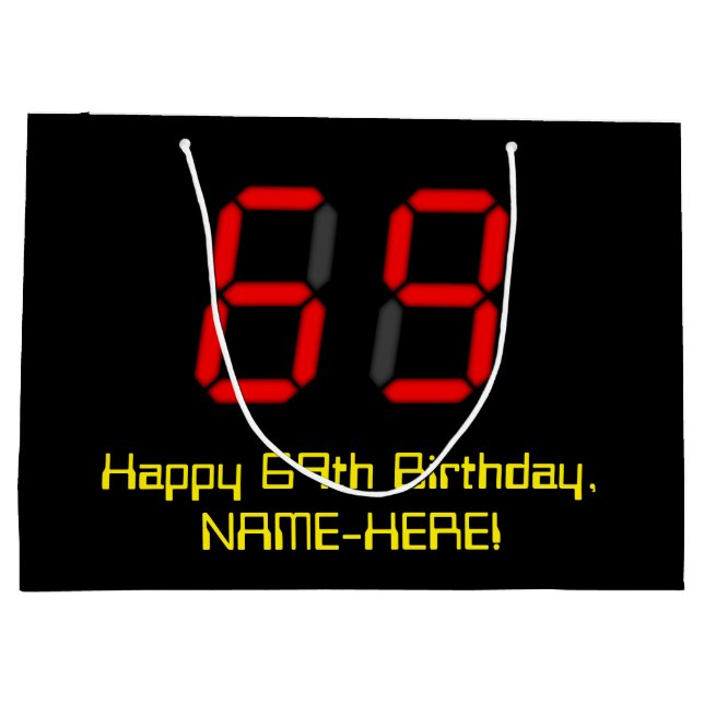 Grand Sac Cadeau 69e anniversaire : Rouge Digital Clock Style "69"  (Dos)