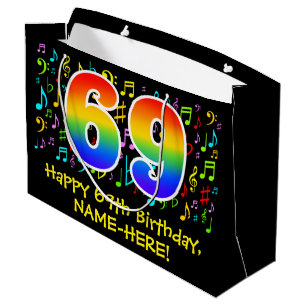 Grand Sac Cadeau 69e anniversaire - Symboles de musique colorée, Ar