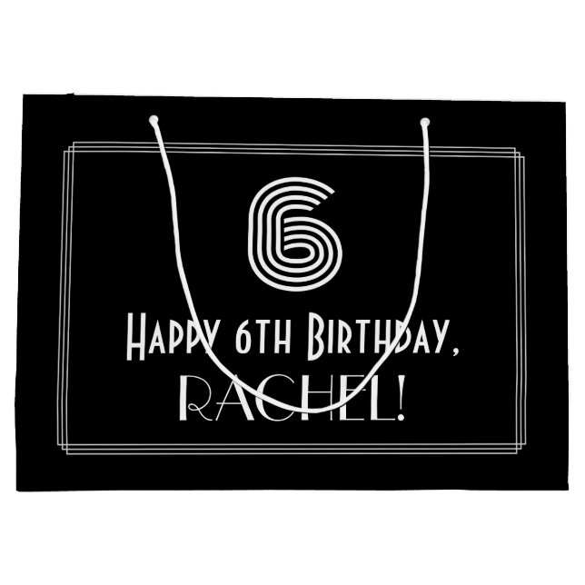 Grand Sac Cadeau 6e anniversaire — Art Déco inspiré Look "6" & Nom (Dos)