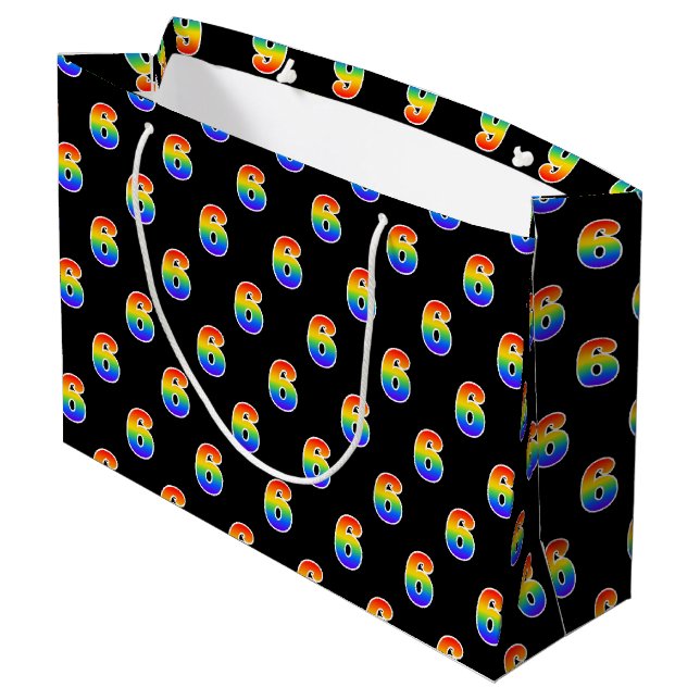 Grand Sac Cadeau 6e anniversaire : Fun Rainbow Event Numéro 6 Motif (Dos Angle)