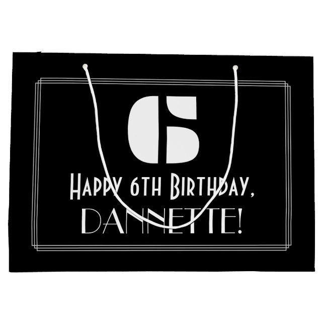 Grand Sac Cadeau 6ème anniversaire ~ Art Déco Inspiré Look "6" + No (Dos)