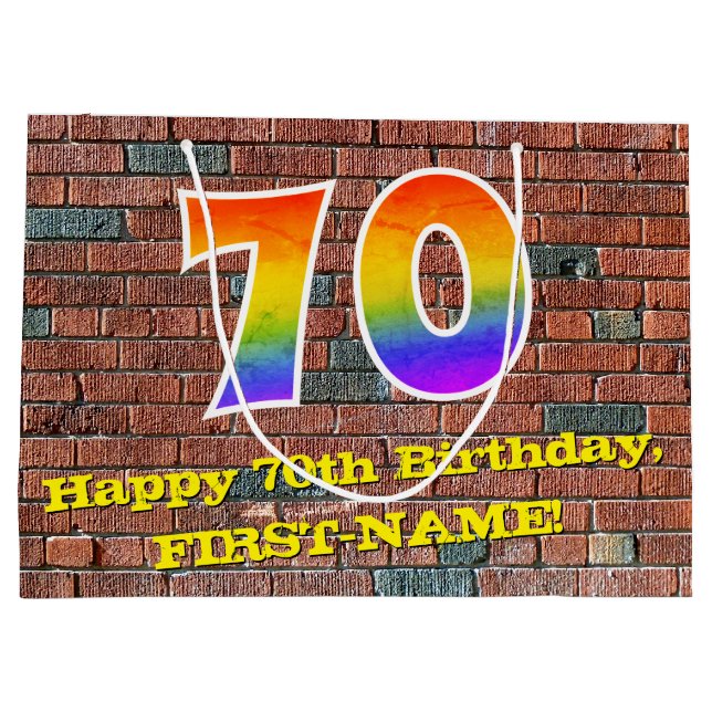 Grand Sac Cadeau 70e anniversaire : Amusant, Arc en ciel inspiré pa (Dos)